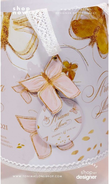 Trusou botez personalizat si brodat cu fluturi roz albi sau gold 3